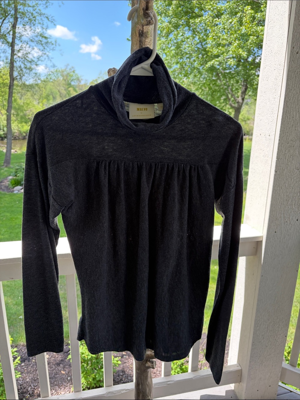 Anthropologie Maeve Charcoal Ribbed Mock Neck Top